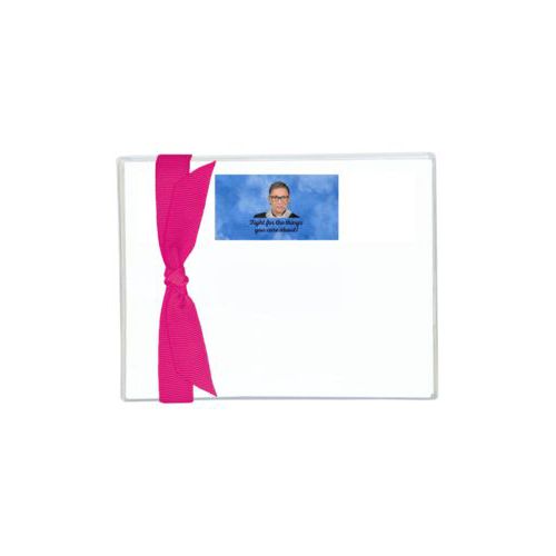 Flat cards personalized with Ruth Bader Ginsburg drawing and "Fight for the things you care about" on blue design
