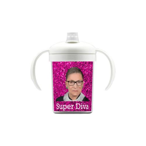 Personalized sippy cup personalized with Ruth Bader Ginsburg drawing and "Super Diva" design