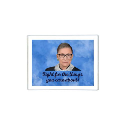 Personalized note cards personalized with blue cloud pattern and photo and the saying "Fight for the things you care about!"