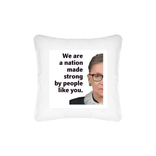 Personalized pillow personalized with photo and the saying "We are a nation made strong by people like you."
