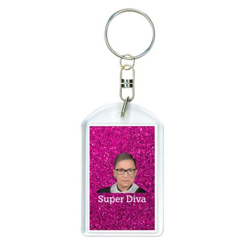 Personalized keychain personalized with Ruth Bader Ginsburg drawing and "Super Diva" design