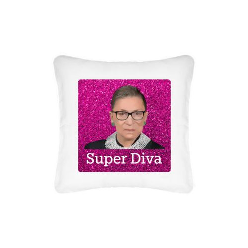 Custom pillow personalized with Ruth Bader Ginsburg drawing and "Super Diva" design