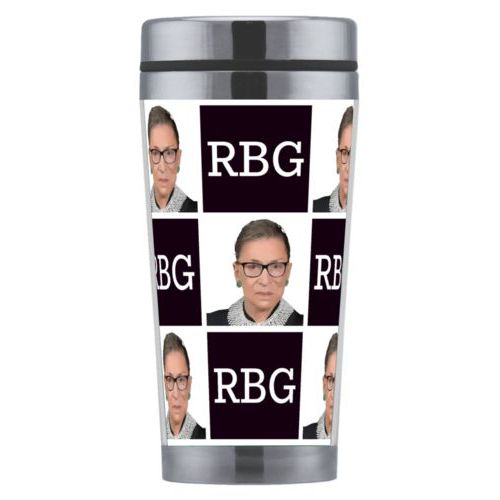 Mug personalized with Ruth Bader Ginsburg drawing and "RGB" tiled design