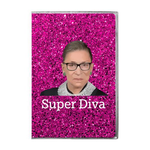 Personalized journal personalized with pink glitter pattern and photo and the saying "Super Diva"