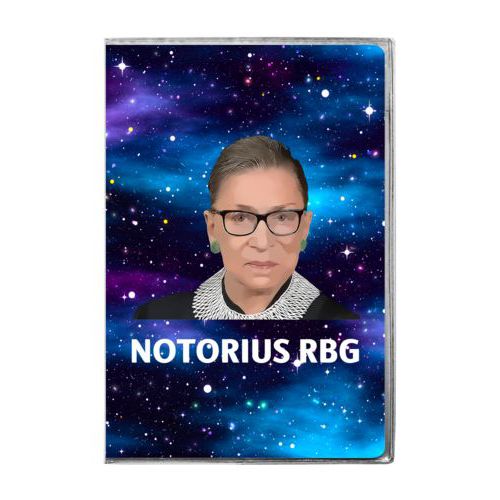 6x9 journal personalized with Ruth Bader Ginsburg drawing and "Notorious RGB" on galaxy design