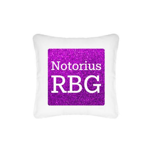 Custom pillow personalized with "Notorious RGB" on purple design