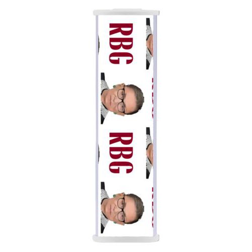 Personalized backup phone charger personalized with a photo and the saying "RBG" in white and maroon