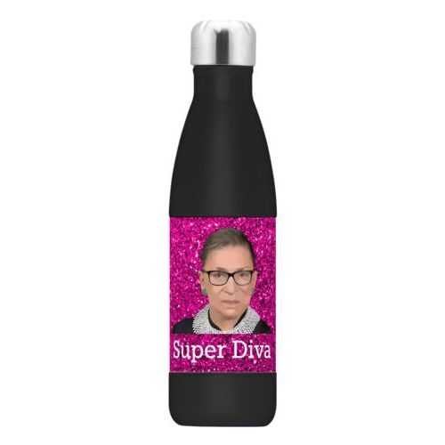 17oz insulated steel bottle personalized with Ruth Bader Ginsburg drawing and "Super Diva" design