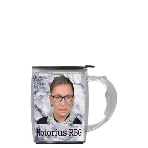 Personalized handle mug personalized with Ruth Bader Ginsburg drawing and "Notorious RGB" on marble design