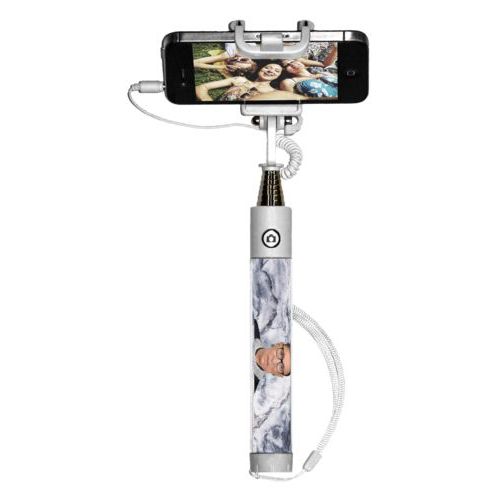 Personalized selfie stick personalized with Ruth Bader Ginsburg drawing and "Notorious RGB" on marble design
