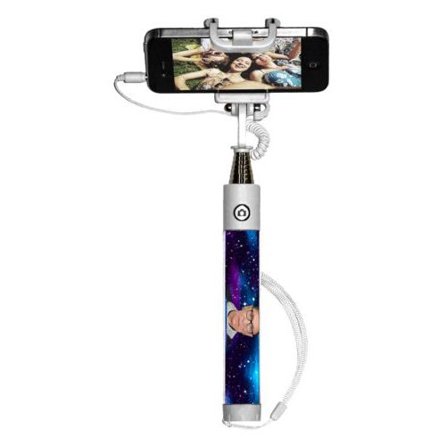 Personalized selfie stick personalized with galactic pattern and photo and the saying "NOTORIUS RBG"