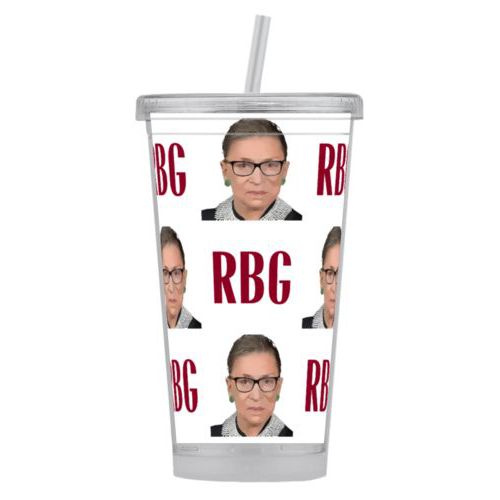 Tumbler personalized with Ruth Bader Ginsburg drawing and "RGB" tiled design