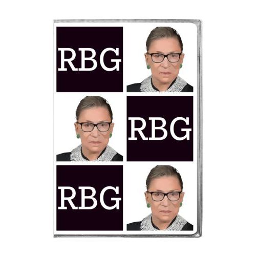 6x9 journal personalized with Ruth Bader Ginsburg drawing and "RGB" tiled design