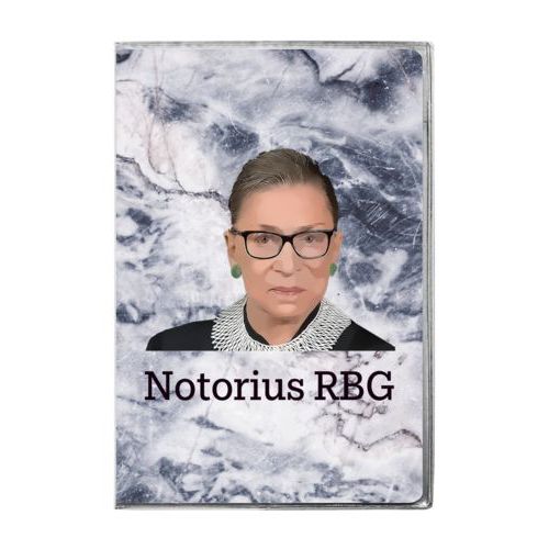 6x9 journal personalized with Ruth Bader Ginsburg drawing and "Notorious RGB" on marble design