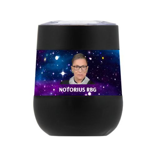 Personalized insulated steel 8oz cup personalized with Ruth Bader Ginsburg drawing and "Notorious RGB" on galaxy design