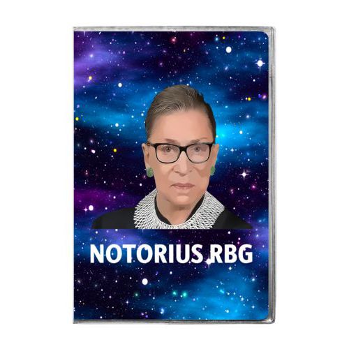 4x6 journal personalized with Ruth Bader Ginsburg drawing and "Notorious RGB" on galaxy design