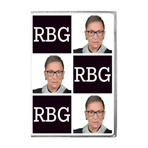4x6 journal personalized with Ruth Bader Ginsburg drawing and "RGB" tiled design