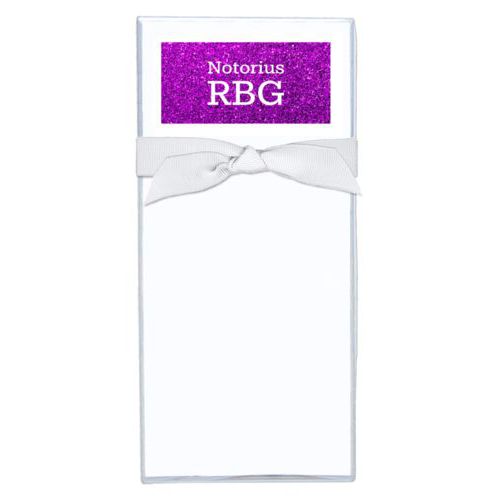 Note sheets personalized with "Notorious RGB" on purple design