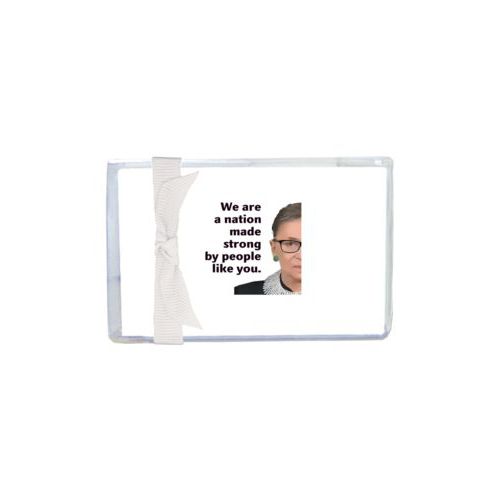 Enclosure cards personalized with Ruth Bader Ginsburg drawing and "We are a nation made strong by people like you"