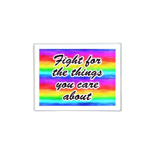 Personalized note cards personalized with rainbow bright pattern and the saying "Fight for the things you care about"