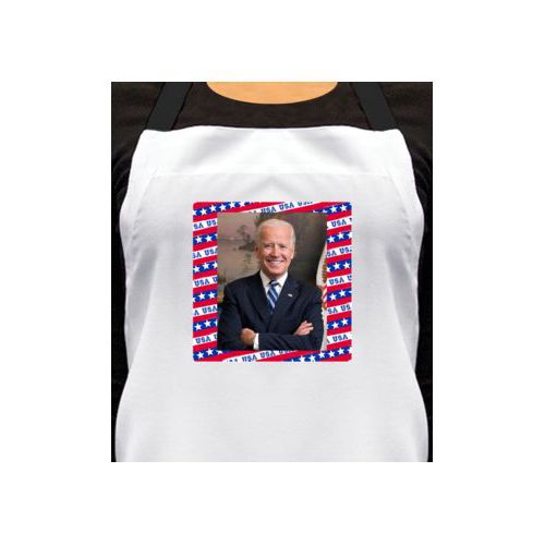 Personalized apron personalized with Biden photo on red white and blue design