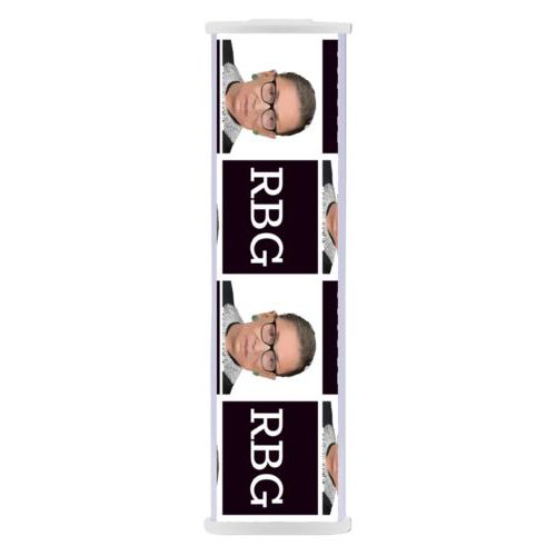Personalized portable phone charger personalized with Ruth Bader Ginsburg drawing and "RGB" tiled design
