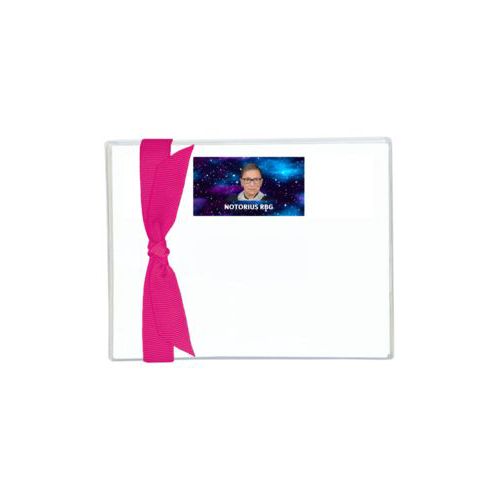 Personalized flat cards personalized with galactic pattern and photo and the saying "NOTORIUS RBG"