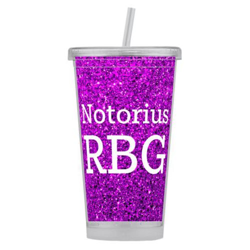 Tumbler personalized with "Notorious RGB" on purple design