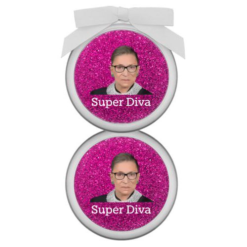 Personalized ornament personalized with Ruth Bader Ginsburg drawing and "Super Diva" design