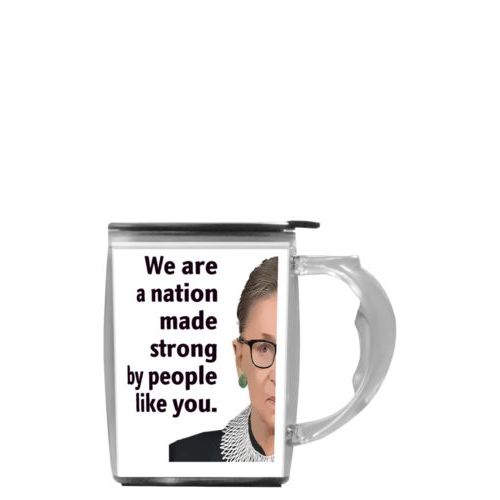 Custom mug with handle personalized with Ruth Bader Ginsburg drawing and "Notorious RGB" on galaxy design