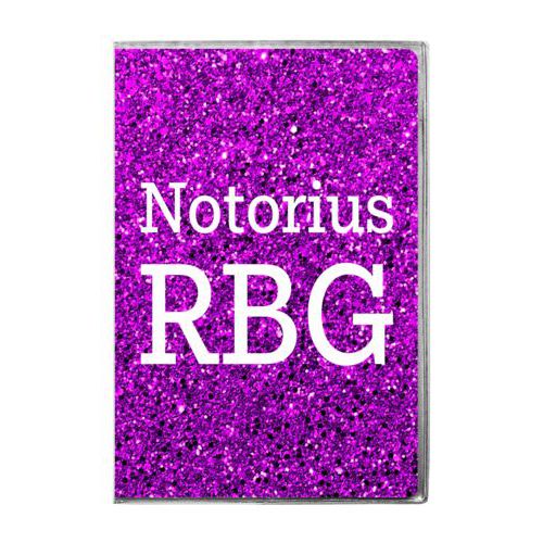 Personalized journal personalized with fuchsia glitter pattern and the saying "Notorius RBG"