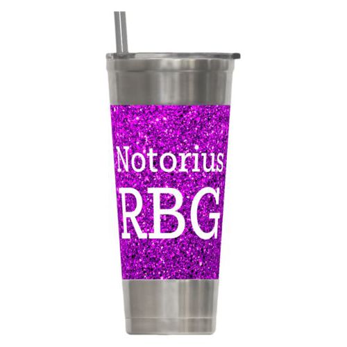 24oz insulated steel tumbler personalized with "Notorious RGB" on purple design