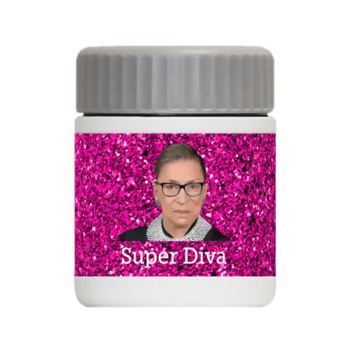 Personalized 12oz food jar personalized with Ruth Bader Ginsburg drawing and "Super Diva" design