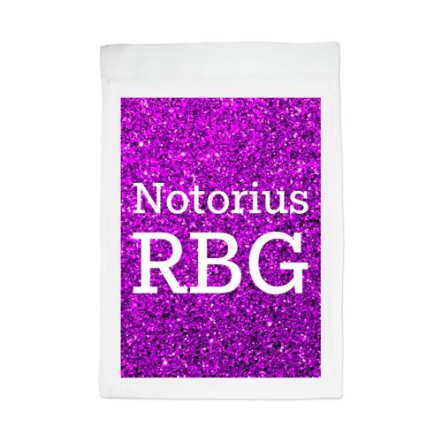 Custom yard flag personalized with "Notorious RGB" on purple design