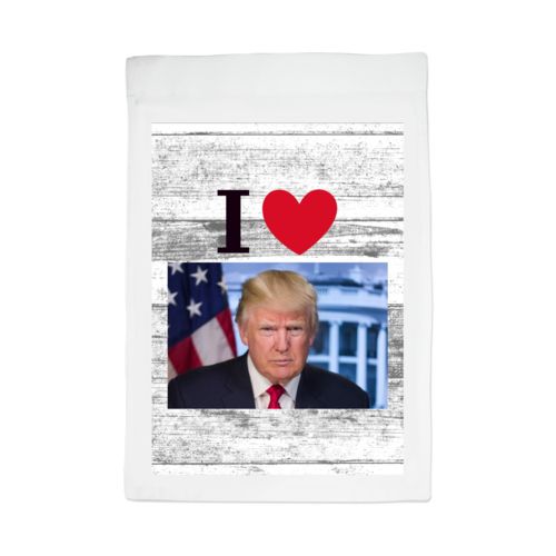 Personalized yard flag personalized with "I Love Trump" with photo design