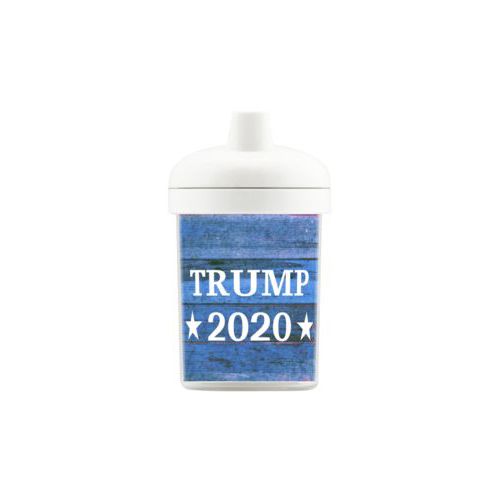 Personalized toddler cup personalized with "Trump 2020" on blue wood grain design