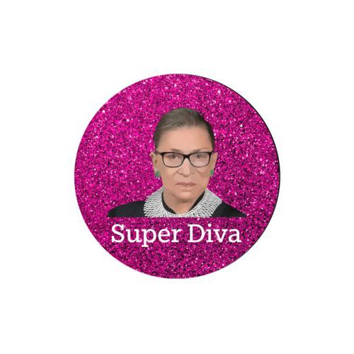 Set of 4 custom coasters personalized with Ruth Bader Ginsburg drawing and "Super Diva" design