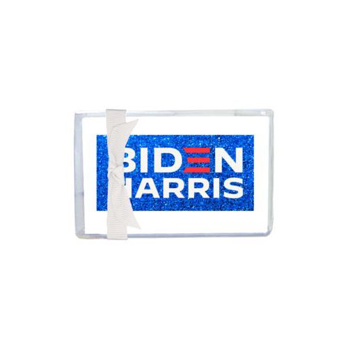 Enclosure cards personalized with "Biden Harris" logo on blue design