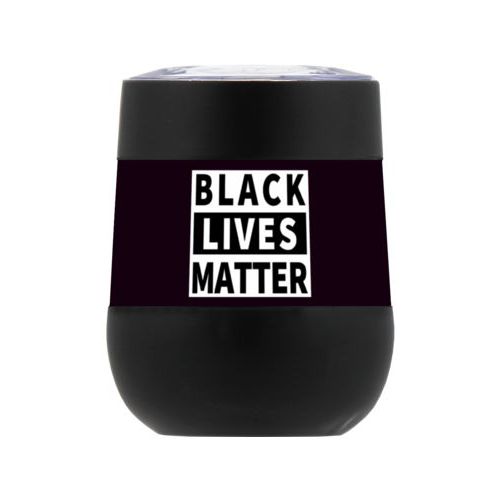 Personalized insulated steel 8oz cup personalized with "Black Lives Matter" white on black design