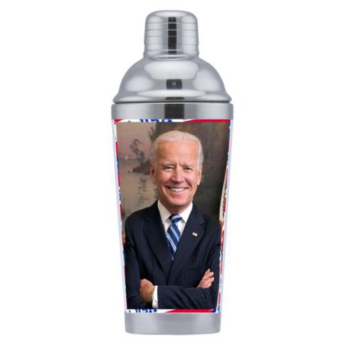 Personalized coctail shaker personalized with Biden photo on red white and blue design