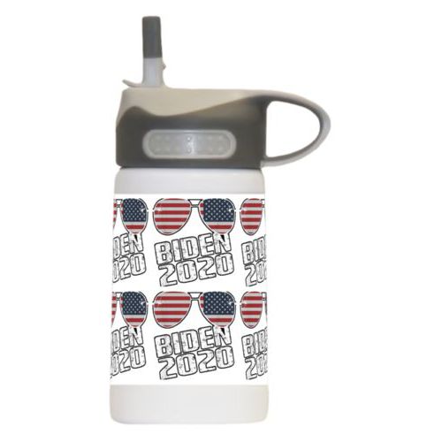 12oz insulated steel sports bottle personalized with "Biden 2020" sunglasses tile design