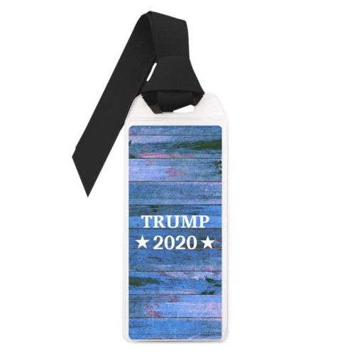 Personalized bookmark personalized with "Trump 2020" on blue wood grain design