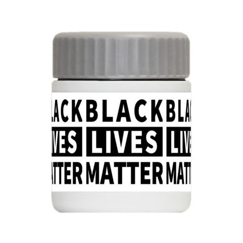 Personalized 12oz food jar personalized with "Black Lives Matter" black on white tiled design