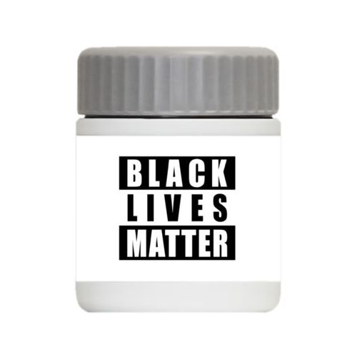Personalized 12oz food jar personalized with "Black Lives Matter" black on white design