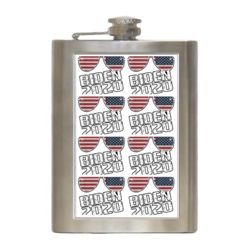 Durable steel flask personalized with "Biden 2020" sunglasses tile design