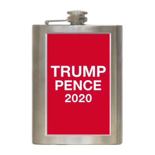 Durable steel flask personalized with "Trump Pence 2020" on red design