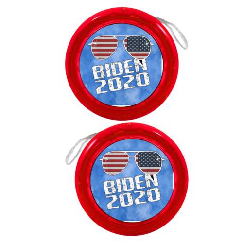 Personalized yoyo personalized with "Biden 2020" sunglasses on blue cloud design