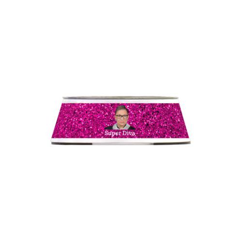 Stainless steel bowl in a melamine outer cover personalized with Ruth Bader Ginsburg drawing and "Super Diva" design