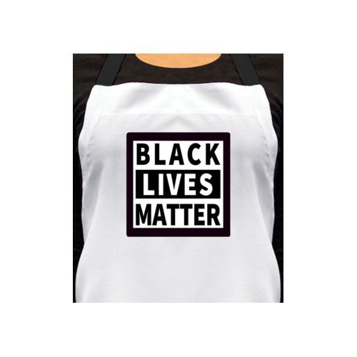 Personalized apron personalized with "Black Lives Matter" white on black design