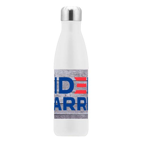 17oz insulated steel bottle personalized with "Biden Harris" logo on wood grain design